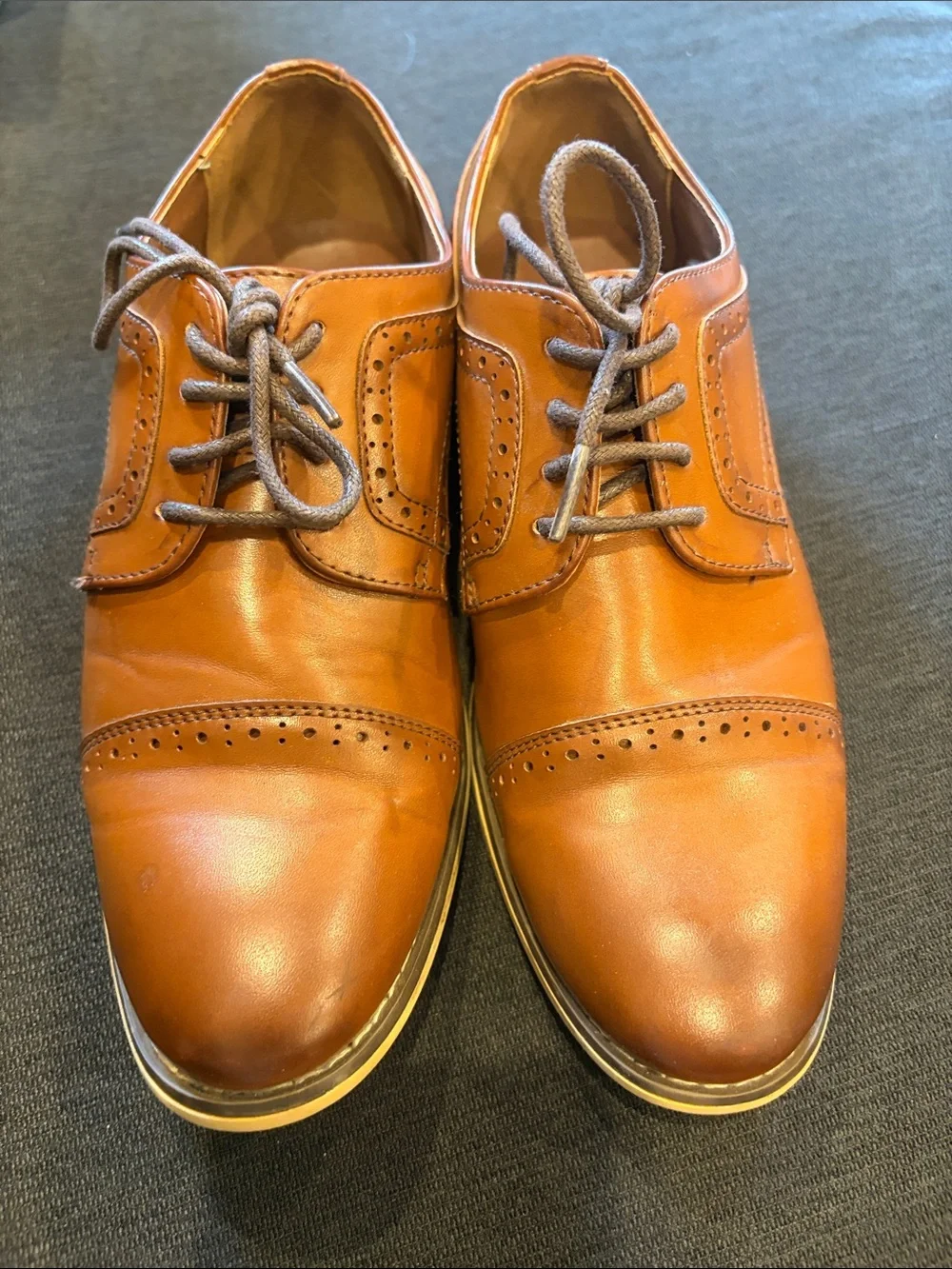 Stacy Adams Cognac Leather Cap-Toe Brogues